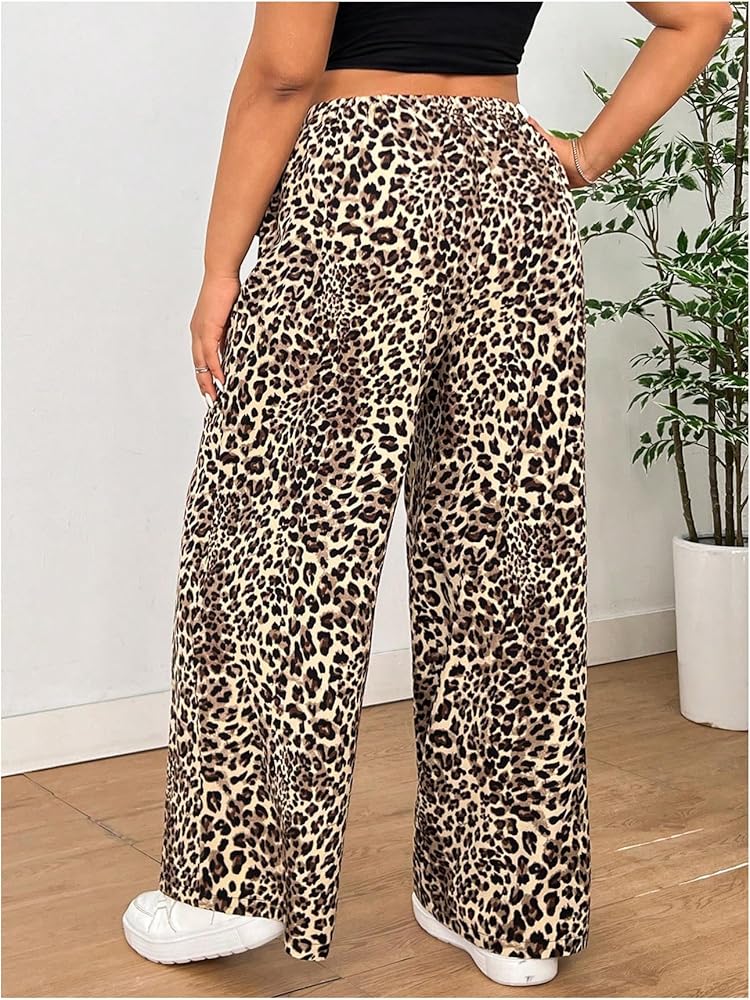 WDIRARA Women's Plus Size Leopard Print Pants Elastic High Waist